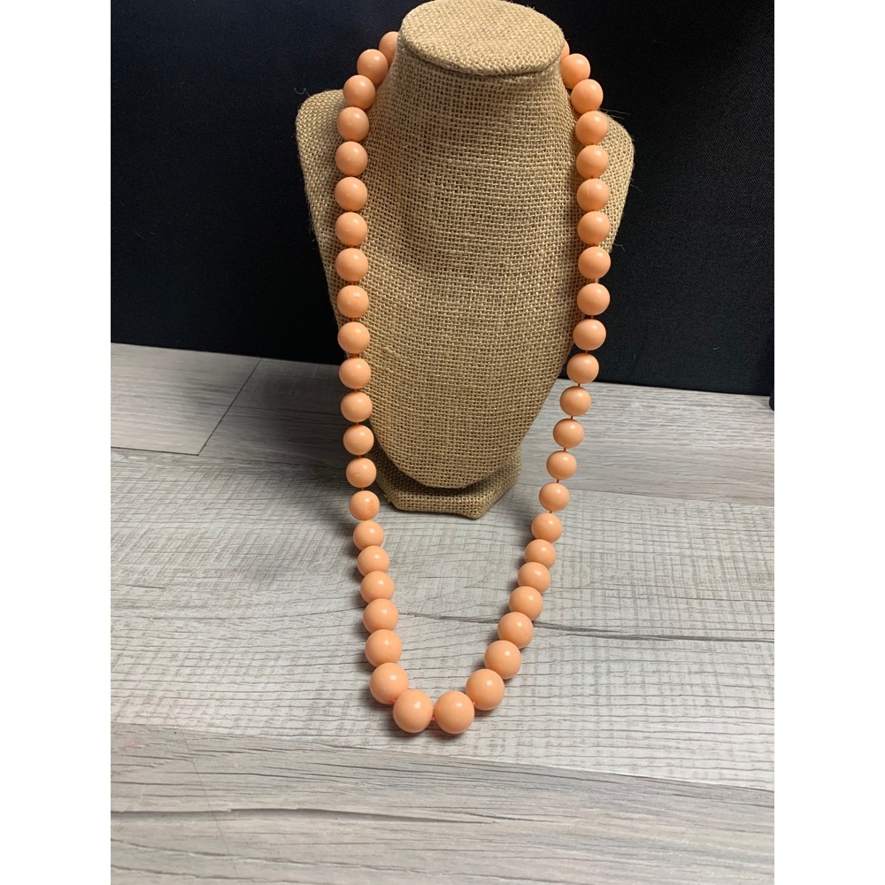 Vintage Peach Orange Round Bead Necklace 30 Inch Opera Length Continuous Strand